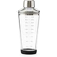 Rabbit 18 oz Glass Cocktail Shaker with Printed Measurements, Multi-Use Stainless Steel Topper with 1.5 oz Jigger Cap and Strainer, 3.94 x 3.54 x 9.06 IN