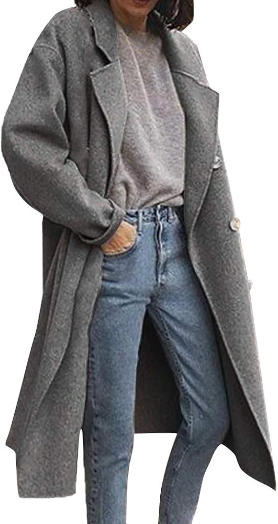 Amazon Benftical レディース 冬 暖かい アウター レディース カジュアル 無地 長袖 ウールコート カーディガン オーバーコート Us サイズ Large カラー グレイ カーディガン ボレロ 通販