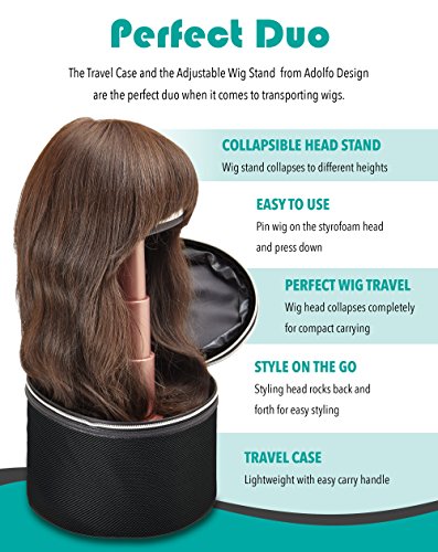 image for Wig Head and Travel Case - 2 Piece Travelling Kit - Adjustable Length 