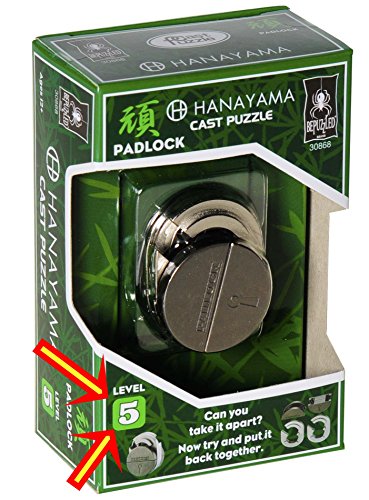 PADLOCK Hanayama Cast Metal Brain Teaser Puzzle _ Level 5 Difficulty Rating _ Bonus Red Velveteen Drawstring Pouch _ Bundled Items