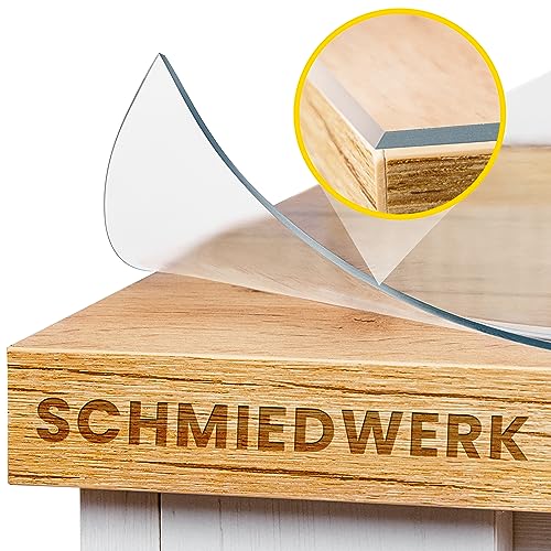 SCHMIEDWERK Tischschutz transparent nach Maß in 2mm mit Wohlfühlkante - glasklare Folie - Schutzfolie für Möbel - Tischfolie Made in Germany - Tischsc