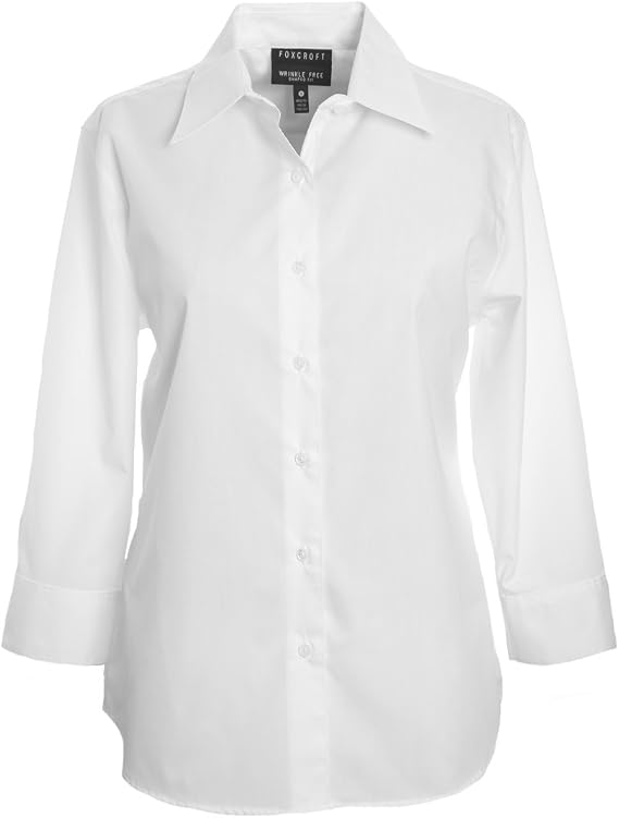 FOXCROFT Womens Printed Cuffed Sleeve Collared Button Up Top