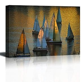 Canvas Wall Art - Sailboats Ready to Go at Sunrise - Giclee Print Gallery Wrap Modern Home Art Ready to Hang - 12x18 inches