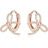 Reffeer Solid 925 Sterling Silver Bow Hoop Earrings Ribbon for Women Teen Girls Bowknot Hoop Earrings Huggie Cartilage Helix Earrings