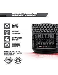 NITROSURGE Black Pre Workout Supplement - Nootropic Preworkout Energy Powder & Creatine...