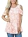 ACKKIA Women's Pink Casual Floral Print Cold Shoulder Cut Out Short Sleeve Blouse Shirt Top Size XL