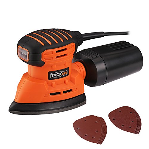 Tacklife PMS01A Classic Mouse Detail Sander 1.1A 130W 12000 RPM with 12 pcs Sandpaper (6 Pcs X80 & 6Pcs x 180 Grits),Dust Collection System For Tight Spaces Sanding in Home Decoration, DIY