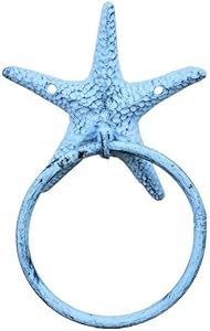 Rustic Dark Blue Whitewashed Cast Iron Starfish Towel Holder 8.5 Inch - Starfish Decoration - Sea Home