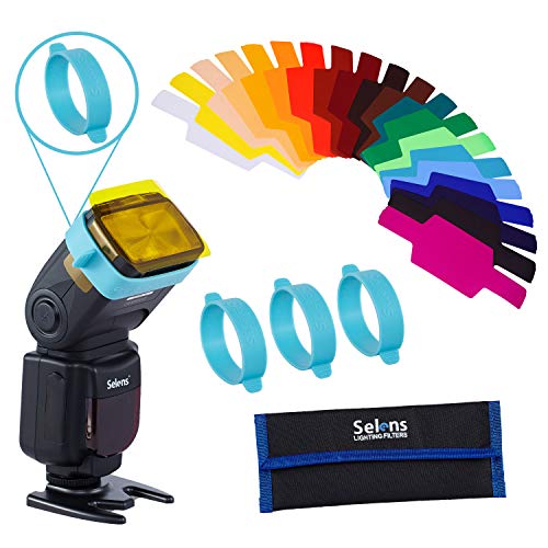 Selens Universal Flash Gels Lighting Filter 20 pcs Combination Kits for Camera Flashlight with 3 Gel-Bands