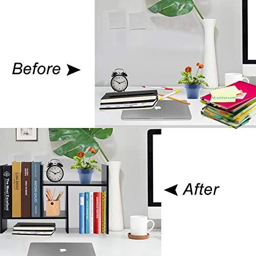 Hossejoy Desktop Organizer Office Storage Rack Adjustable Wood Desk