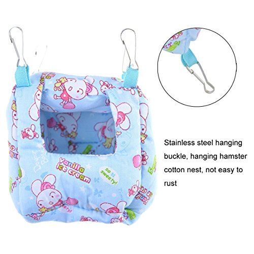 Hamster Bed Small Animal Cage Supplies Hammock House Hideout Pet Tent (Blue, Square Nest)