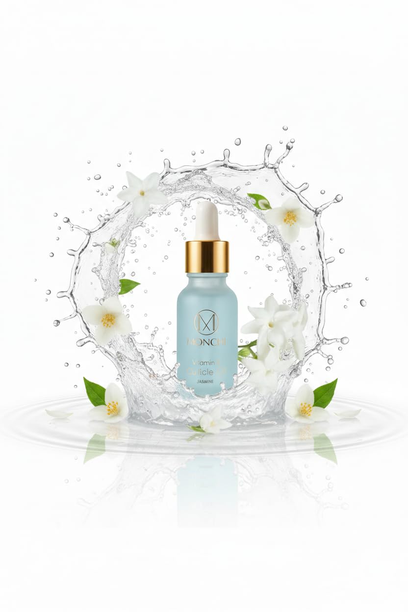 MONCHI Nail Cuticle Oil 15ml with Organic Vitamin E & B, Jojoba Oil, Soothe and Moisturise with Dropper Design for Dry Rough Nail Care Repair (Jasmine)