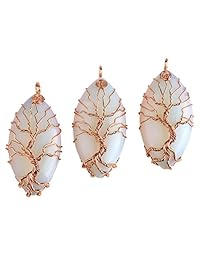 Collar JOVIVI estilo vintage, Árbol de la Vida, engarzado en alambre de cobre, con forma de lágrima, natural, colgante con caja de obsequio