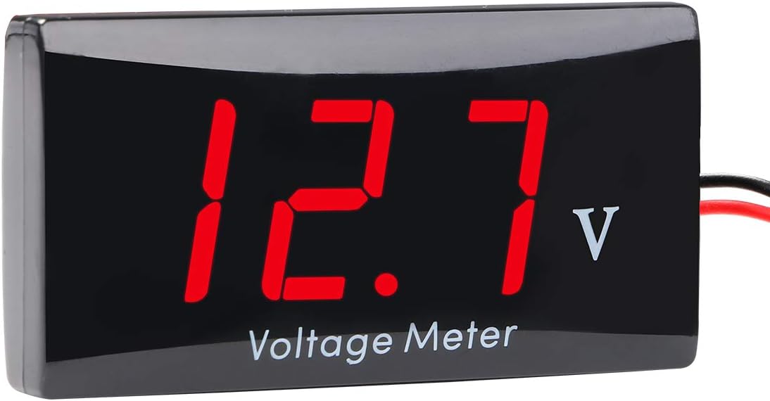 12 Volt Digital Volt Meter Voltmeter Battery Indicator Gauge LED Display for Motorcycle Club Car Golf Cart EZGO Yamaha (Red LED)