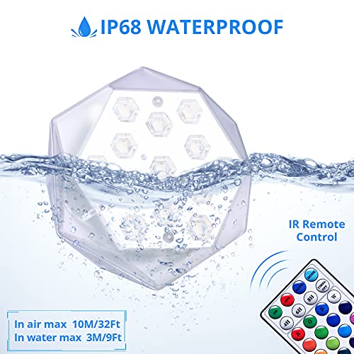 JWTPRO Hot Tub Lights Floating, IP68 Waterproof Pool Lights Underwater with Remote Control, Upgraded 13 LED Diamond Shape Pond Lights USB Magnetic Absorption Powered, 16 Colors, 8 Modes, Timer