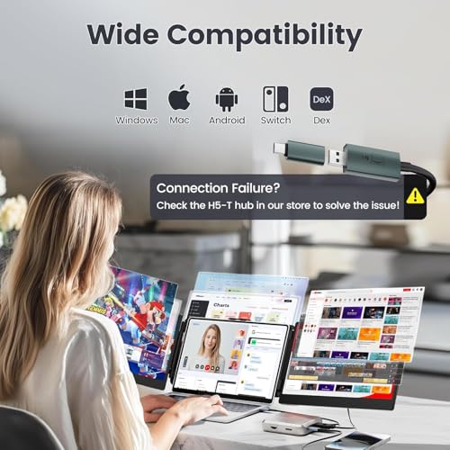 Teamgee 14" Full HD Portable Monitor for Laptop With Dual Speakers & Flexible Kickstand, Plug-Play Screen Extender Fits 13"-17" Laptops of Wins/Mac/Dex/Android