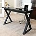 Walker Edison Lawrence Urban Industrial X Leg Glass Top Computer Desk, 48 Inch, Black
