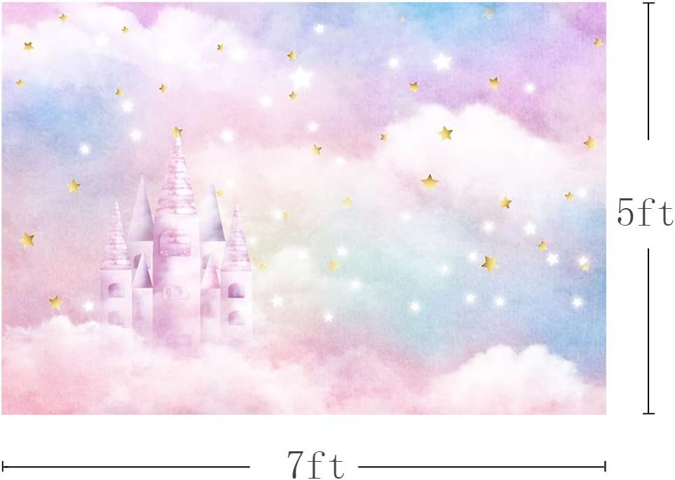 MEHOFOND 7x5ft Dreamy Rainbow Castle Party Background Girl Colorful Clouds Gold Star Princess Photography Backdrop Photo Shoot Decor Banner Portrait Photo Booth Props Supplies - Image 5