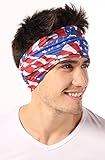 American US Flag Bandana Headband - Show Your American Pride - Perfect All Year & July 4th, Memorial Day, Veterans Day. Wear it when Celebrating, BBQing, Hiking, Camping, Fishing, Running, Biking. Lab Tested SPF 30