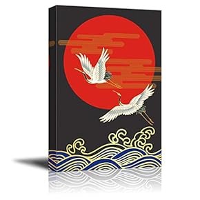 Canvas Wall Art Chinese Traditional Lucky Crane Painting Artwork for Home Prints Framed - 12x18 inches