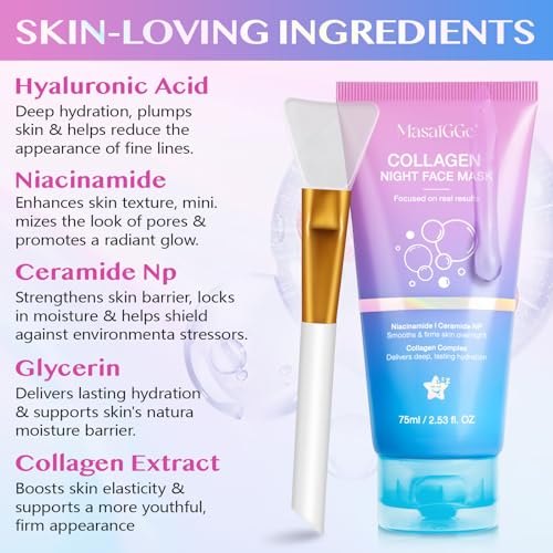 Korean Collagen Facial Mask, Collagen Night Wrapping Mask, Collagen Mask for Skin Firming, Facial Mask Deep Hydration, Reduce Wrinkles, Improve Skin Elasticity