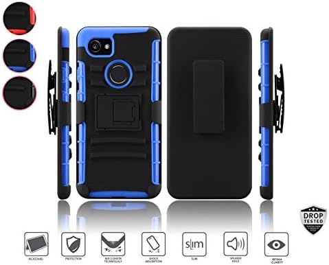 Google Pixel 2 XL Case, LG Pixel 2 XL Case (2nd XL Version 2017 Only), Heavy Duty Rugged Holster Combo [Kickstand] [Belt Clip] [Swivel Clip] Hybrid Shockproof Dual layer Cover (Black/Blue)