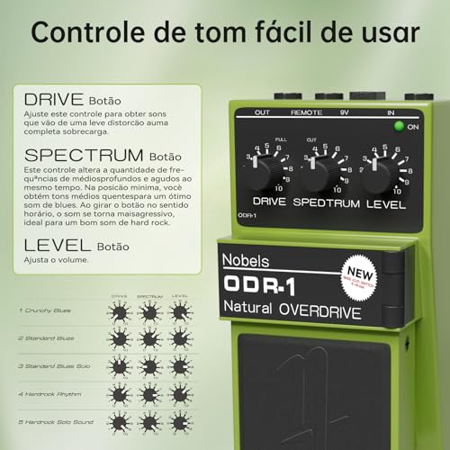VEDO Pedal de Overdrive Nobels ODR-1 BC: Alimentação 9-18V com Controles DRIVE/SPECTRUM/LEVEL, Chave Bass Cut e Entrada REMOTE - Som Quente para Blues, Hard Rock e Guitarristas de Sertanejo