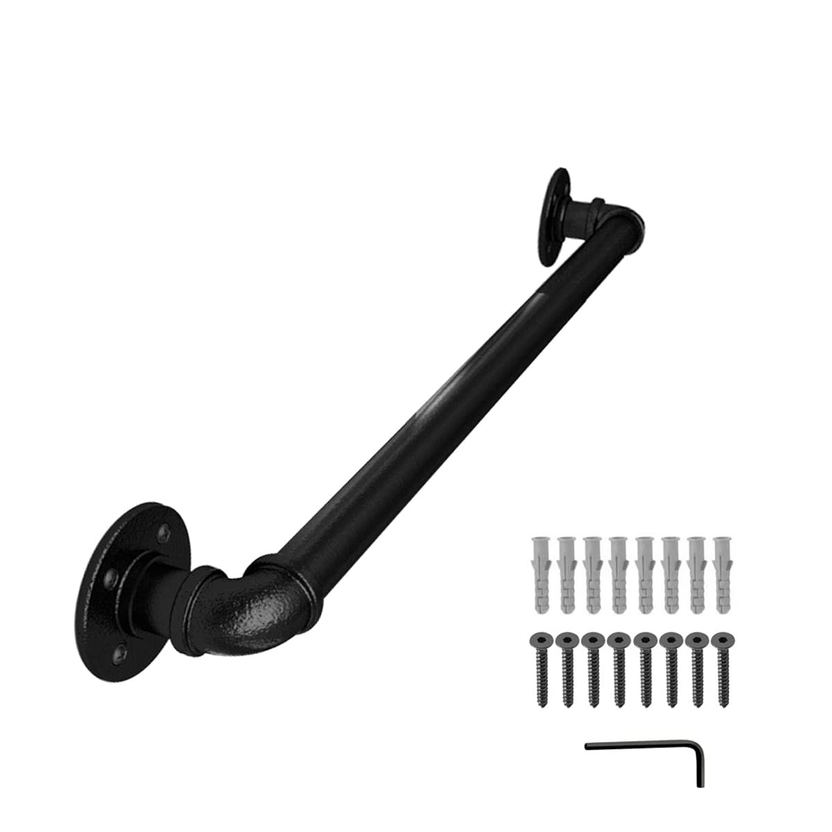 FSHIHINE Handrails for Stairs, 55cm Stair Handrail for Indoor & Outdoor Wall Mount Banister Staircase Balustrades Railing Support Industrial Galvanized Black Metal Pipe Stair Handrails with Screws
