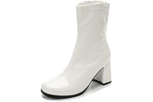 HEIYOM Women's Go Go Boots Mid Calf Block Heel Zipper Boot