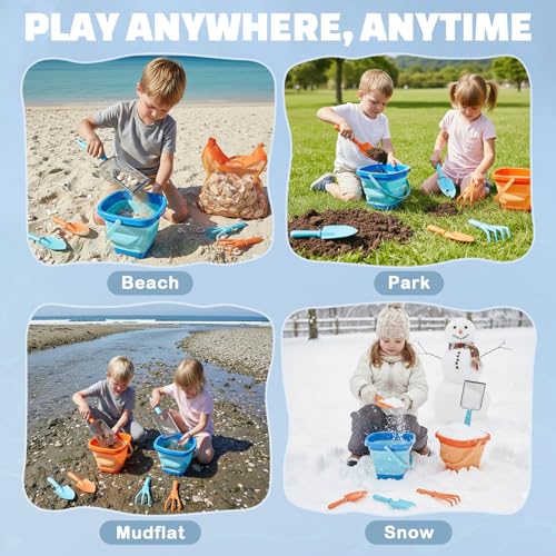 Dreamon Sand Toy Sandpit Toy Children 3 4 5 Years Beach Toy Children with Foldable Bucket Sand Strainer Shovel Rake Beach Toy