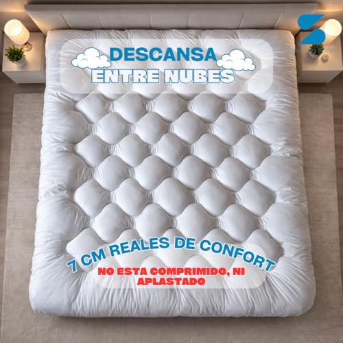 STEFANO ZANNI Cubre Colchón Tipo Colchoneta Microfibra Extra Confort - Extra Relleno 7 cm de Microgel y Down Alternative, Máxima Comodidad y Soporte, Hipoalergénico. King Size (200cm x 190cm)