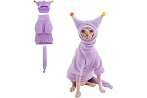 GigglyHouse Sphynx Cat Clothes, Warm Cat Jumpsuit with Hat and Tail Cover, Full Set for Hairless Cats, Cornish Rex and Devon Rex (Purple, XL(9-10lbs))