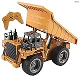 Memtes 6 Channel Full Functional Remote Control Dump Truck Construction Toy, Die-Cast Front, with Lights