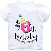 6th Birthday Shirt for Girls, Dress T Shirt for 6 Year Old Gift Outfit Decoration Banner Clothes for Girls White