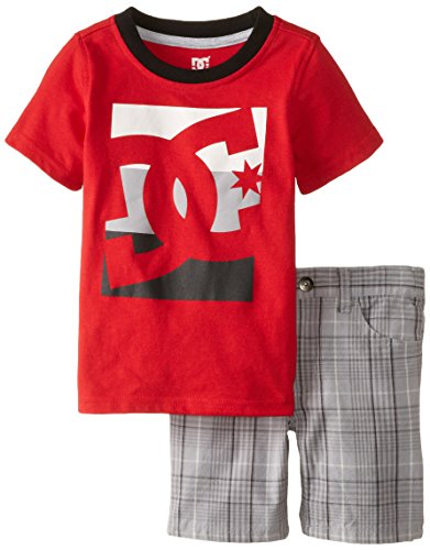 DC Shoes Co Little Boys' Red Tee with plaid shorts, Red, 3T