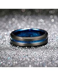 Anillos de carburo de tungsteno para hombre, 0.236 in, acabado negro mate, borde biselado azul, tamaño 6-14 bandas de boda