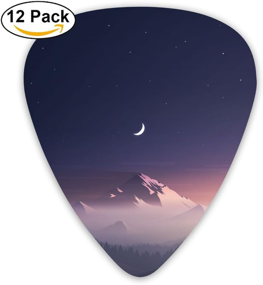 Digital Art Nature Mountains Portrait Display Moon Stars Night Mist Trees Forest Minimalism Hills Clear Sky Starry Night Fashion Celluloid Printing Guitar Picks 12 Pack