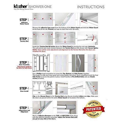 Clip On Sliding Bathtub Shower Door for Bath Tubs 58 to 63 inches With Polycarbonate Panels and