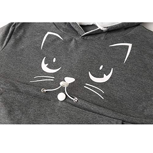 Unisex Hoodies Pet Holder Cat Dog Kangaroo Pouch Carries Pullover with Cat Printing Sweatshirt (Dark Grey, L) - Thumbnail 3