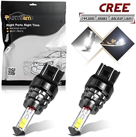 2 Pcs Partsam 1300 Lumens Extremely Bright 4 XTE CREE Chipsets 7440 7441 7443 7444 992 LED Bulbs with Projector For Backup Reverse Lights, Xenon White