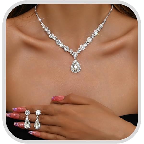 ABDOT Rhinestone Bridal Jewelry Set - Crystal Necklace Earrings Bracelet For Wedding & Special Occasions 2 thumbnail image