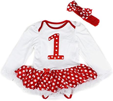 Birthday Baby Dress 1st White Cotton L/s Bodysuit Red Polka Dots Tutu Set Nb-18m