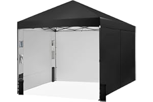 Tunbne 10X10 Comercial Pop Up Canopy Tent with 4 Sidewalls and 6 Pockets, One Push Setup Center Lock, for Beach Patio Outdoor, Case, 8 Stakes, 4 Ropes, 4 Sandbags (Pitch Black)