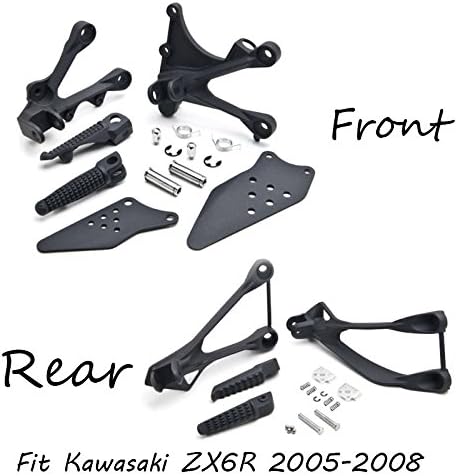 XKH- Black Front and Rear Passenger Foot Peg Bracket Fit For Kawasaki Zx6R 2005-2008