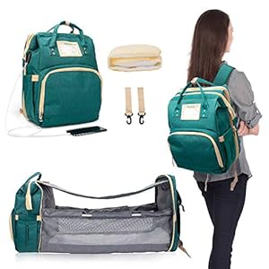 Diaper Bag Backpack, Foldable Baby Crib with Changing Pad, Baby Boy Diaper Bag