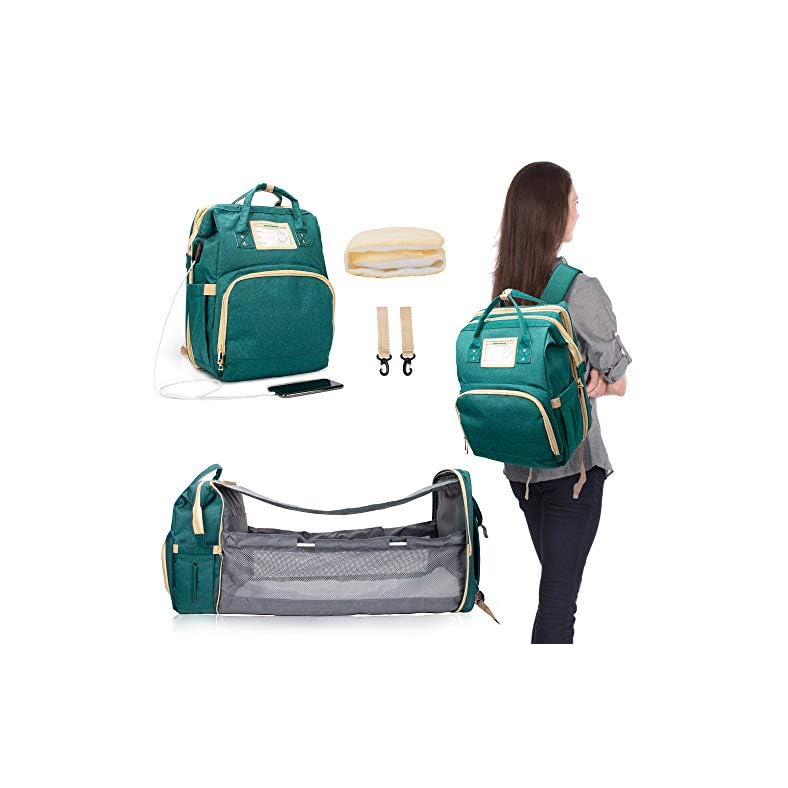 Diaper Bag Backpack, Foldable Baby Crib with Changing Pad, Baby Boy Diaper Bag