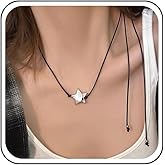 Xduargs Boho Leather Choker Necklace Black Leather Cord Choker Necklace Gothic Leather Suede Necklace Short Black Leather Star Necklace Jewelry for Women