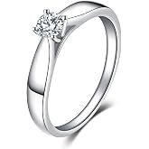 JewelryPalace Classic 0.2ct Cubic Zirconia Solitaire Engagement Rings for Women, 925 Sterling Silver Promise Ring for Her, Round Cut Simulated Diamond Anniversary Wedding Rings