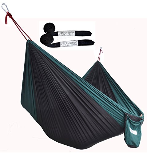 Cutequeen TRADING Parachute Nylon Fabric Hammock With Tree straps;Color Dark green/black