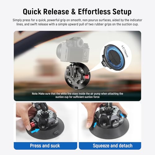 NEEWER 4.5"" Suction Cup Camera Mount with Ball Head Magic Arm, 1/4"" 3/8"" ARRI Holes, Quick Release Car Mount with Holder & Action Cam Adapter Compatible with DJI Insta360, CA105